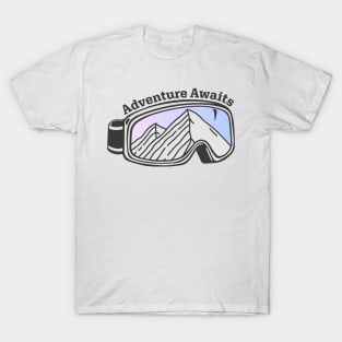 Sunset Mountain Ski Goggles | Adventure Awaits T-Shirt